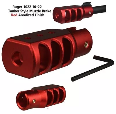 Muzzle Brake For Ruger 10/22 .22lr Tanker Style Bolt On No Gunsmithing Red Color • $15.88