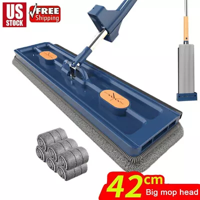 Upgrade Style Large Flat Mop 360°Rotating Magic Self Wringing Mop W/ 6PCS Rags • $15.99