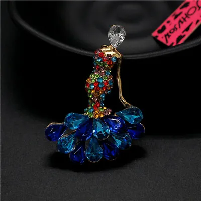 Fashion Evening Dress Mermaid Multicolor Crystal Lady Jewelry Women Brooch Pin • £3.74