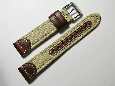 20mm Hadley-Roma MS868 Mens Khaki Tan Canvas And Leather Watch Band Strap • $19.95