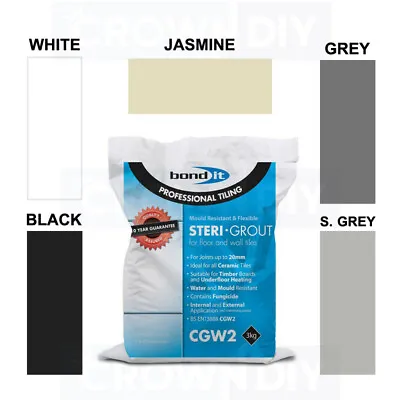 £14.49 • Buy Flexible Grout Wall Floor Tile 3kg Bag White Black Grey Jasmine Bathroom Kitchen