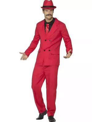 Mens Red Zoot Suit Funny Fancy Dress Costume Humour Halloween Adult Dress Up • £27.78