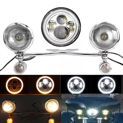 Motorcycle 7  LED Headlight Turn Signal Passing Lights Bar For  Harley Touring • $92.99