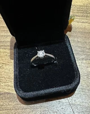 9ct WHITE GOLD SOLITAIRE DIAMOND 0.25ct ENGAGEMENT RING SIZE M 6 16.5mm • £160