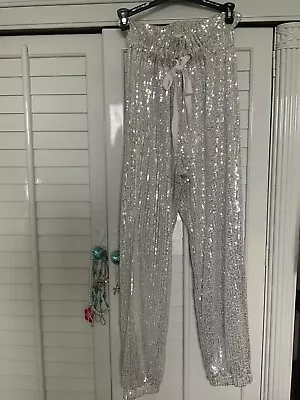 Unbranded Sequin Jogger Pants Silver Small NWOT • $10.95