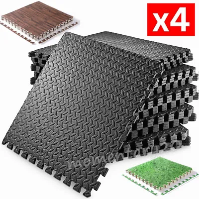 4PCS Black Large Foam Jigsaw Mats Heavy Duty Gym Flooring Interlocking Floor-Mat • £11.98