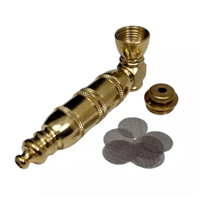 4  Metal Smoking Pipe Extended Chamber Brass With Lid 10-Screens Made USA • $20.95