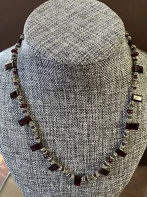 Vintage Gorgeous Garnet Brilliant Cut Stones Adjustable Necklace Silver Beaded • $32.99