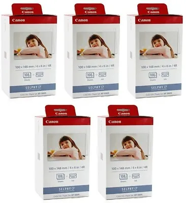 5 Set Canon KP-108IN Ink 4 X6  Paper Set For Selphy CP910 CP1200 CP1300 CP1500 • £127.43