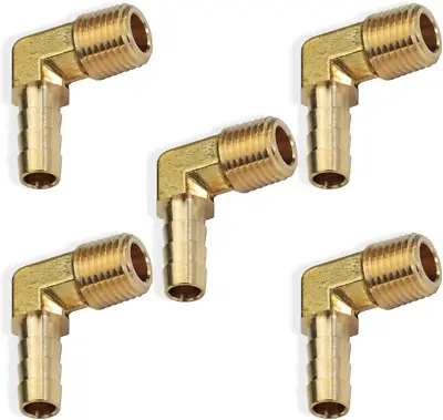 5pcs 90 Degree Elbow Brass Hose Barb Fitting -5/16  Barb To 1/4  Male NPT • $16.36