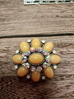 Vintage Brooch Rhinestone Yellow AB Massive Wien Statement Unique 31.8 Grams • $17.10