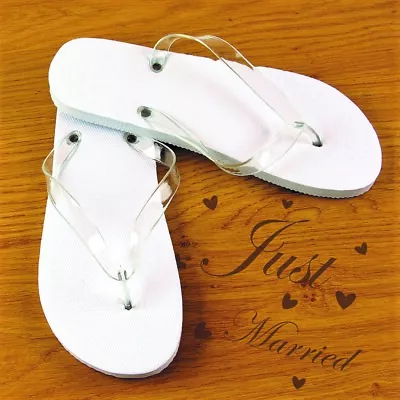 White Spa / Hotel / Wedding Flip Flops - Medium Or Large Party Footwear Favour • £4.99