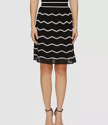 $495 M Missoni Women Black Stripe Elastic Waist Knee Length A-Line Skirt Size 46 • $157.98