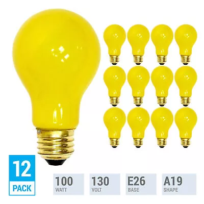 12 Pack YELLOW BUG LIGHT BULBS 100W Watt A19 Medium E26 130V =120V 100A/YB • $23.16