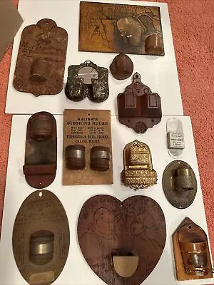 $9.99 • Buy Collection Of 13 Antique Wooden & Tin Wall Mount Match Holders