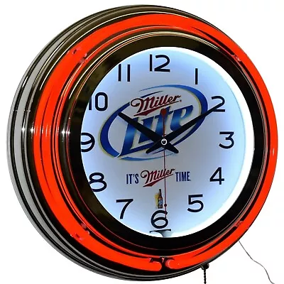 15  It's Miller Time Miller Lite Double Neon Clock Man Cave Pub Bar Decor (Red) • $119.95