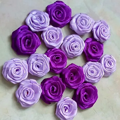 25satin Ribbon Flowers  Rosebuds 3cm 30mmpurple & Lilac Scrapbook Card Applique  • £3.99