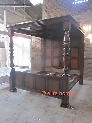 STOCK Super King Size TUDOR Style BED MAHOGANY Hardwood Canopy Four Poster  • $6164.52