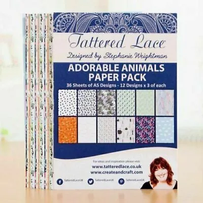 Tattered Lace Paper Pack A5 X 36 Sheets 12 Designs ADORABLE ANIMALS Patterned • £4.99