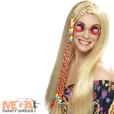 £8.49 • Buy Long Blonde Hippy Wig Ladies Fancy Dress 1960s Hippie Adults Costume Accessory