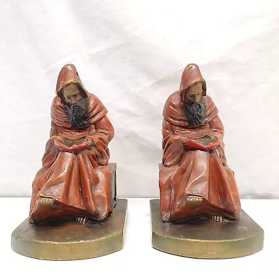 Antique Friar Monks Marion Armor Bronze Co Red Reading Book Bookends Spiritual • $199.99