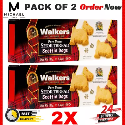 Walkers Shortbread Scottie Dog Shapes Traditional Pure Butter Scottish Pack Of 2 • £6.97