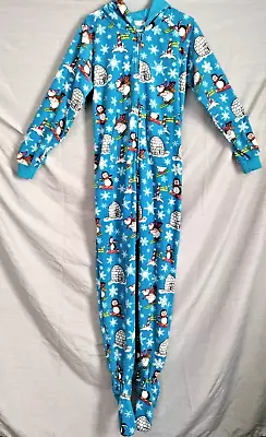 Pajamas.com Winter Wonderland Unisex Adult Hoodie Fleece Footed Pajamas Size M  • $16.59