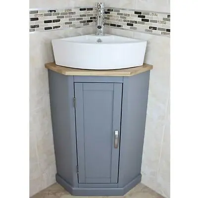 £304 • Buy Grey Painted | Bathroom Corner Compact Vanity Unit | Ceramic & Glass Basin