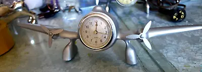 Vintage Heavy Metal Airplane Quartz Clock Wing Propellers Home Decor • $67.44