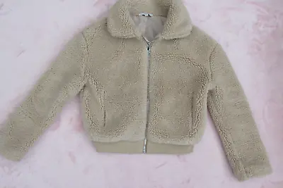 Miss Evie Beige Teddy Fleece Zip Up Jacket Age 9-10 Years • £1.99