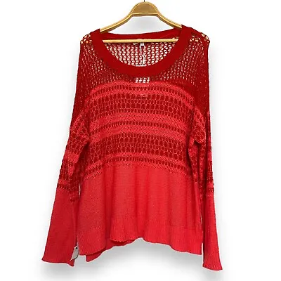 £50 • Buy Elizabeth And James Jumper Top Open Knit Crochet Red Stripe XL Linen Cotton