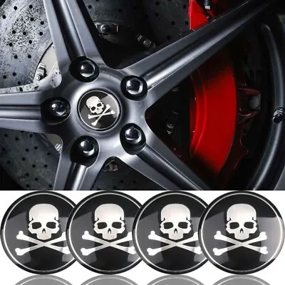 4× Black Cross Bone Skull Logo Car Wheel Hub Center Cover Sticker Accessories • $8.13