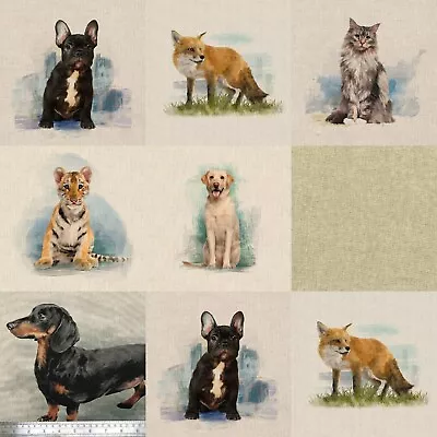 Cushion Bag Panel Cotton Rich Linen Look Animals 45cm X 45cm Cat Dog Fox Tiger • £3.25