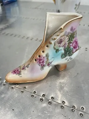 RS Hand Painted Roses Porcelain Victorian Style Boot Shoe • $29