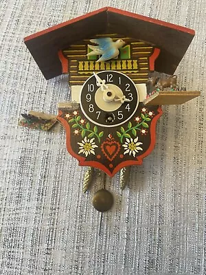 VTG Miniature Wood Cuckoo Clock Made In Germany No Key For Parts AS IS • $27.95