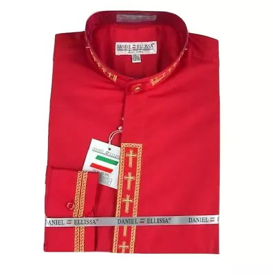 Daniel Ellissa Men's Clergy Shirt Red With Gold Cross Embroidery Sizes 15.5-20.5 • $33.99