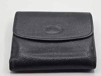 Longchamp Womans Black Pebble Leather Trifold Wallet With Coin Case • $45