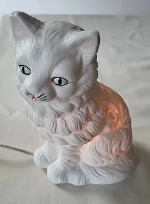 Vintage Ceramic Cat Kitten Table Lamp Night Light 56  Cord Clipped Right Ear • $35