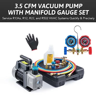 $99.99 • Buy OMT Combo 3.5CFM 1/4 HP HVAC Vacuum Pump Kit And AC Manifold Gauge Set With Case