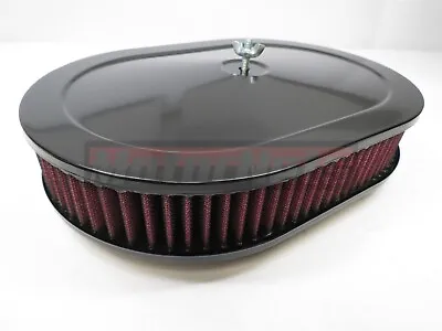 12  Black Coated Steel Oval Air Cleaner Washable Filter 4Barrel Chevy Ford Mopar • $66.99