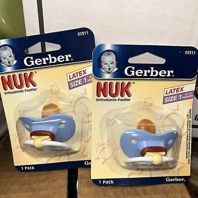 2 Gerber Orthodonitic Nuk Pacifier 2005 Size 1 0-6m White Blue Lot 02511 NIP • $29.99