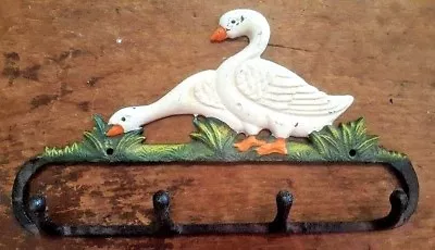 GOOSE 4 HOOK BATHROOM Or KITCHEN Towel Hanger Farmhouse Country Cast Iron Duck • $14.99