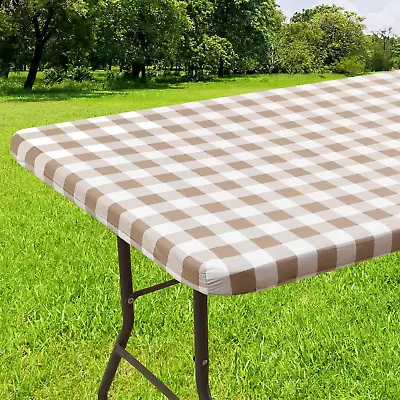 Rectangle Picnic Table Cloth Elastic Waterproof Fitted Vinyl Tablecloth For 6 F • $15.93