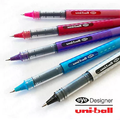 5 X Uni-Ball Eye Designer Rollerball = Black L. Blue Violet Wine Pink UB157D • £8.49