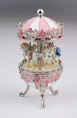 Keren Kopal Pink Wind Up Horse Carousel Decorated With Austrian Crystals • $145