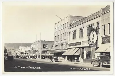 1940's Klamath Falls Oregon - REAL PHOTO Main Street Bowling Alley Autos • $9.99