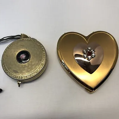 Two Vintage Vanity Pressed Powder Compacts - Including Rho Jan Heart Compact • $21.95