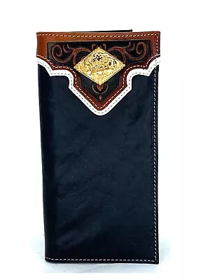 Western PU Leather Wallet Bull Rider Concho Rodeo Bifold Checkbook Black 7.5'' • $14.99