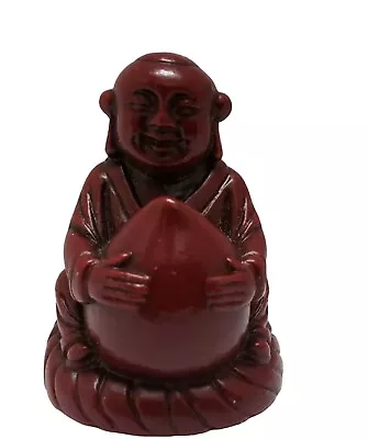 Feng Shui 2  Red Meditating Buddha Man With 1000 Yr Apple Figurine Peace Luck  • $14.99