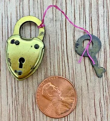 Eagle Lock Miniature Heart-shaped Brass PADLOCK/KEY VTG Working Approx 1.25x.75  • $15